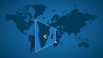 Detailed world map with pinned enlarged map of Zimbabwe and neighboring countries. vector