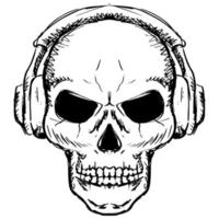 Hand drawn skull human with headphone vector