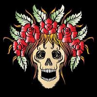 Skull with roses hand drawing illustration. vector