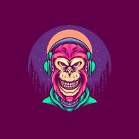 Gorilla With Headphone Illustration vector