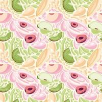 Fruit seamless pattern for textile products, fruit pieces with juice splashes, fruit smoothie in a flat style. vector