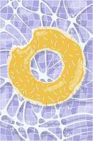 Inflatable mattress in the shape of a donut in the pool, pool party, beach vacation, hotel vacation with inflatable toys vector