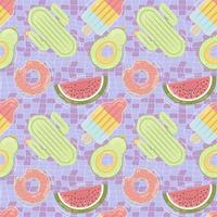 Seamless pattern with inflatable mattresses in various shapes for pool party, fabric background and banner vector