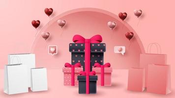 Valentine's day 3D product presentation for banner, advertising, and business. vector illustration