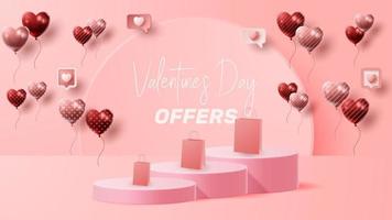 Valentine's day 3D podium product presentation for banner, advertising, and business. vector illustration