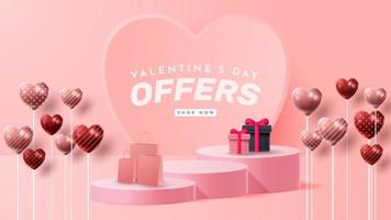 Valentine's day 3D podium product presentation for banner, advertising, and business. vector illustration