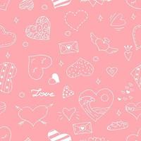 Hand Drawn Hearts Of Different Shapes, Seamless Pattern. Outline Vector Illustration. Valentine's Day