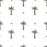 Hand Drawn Vector Seamless Pattern With Palm Trees And Coconuts.