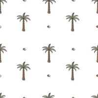 Hand Drawn Vector Seamless Pattern With Palm Trees And Coconuts.