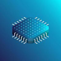 CPU with blue lights and effects, Futuristic microchip, vector illustration