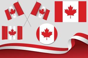 Set Of Canada Flags In Different Designs, Icon, Flaying Flags With ribbon With Background. Free Vector