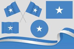 Set Of Somalia Flags In Different Designs, Icon, Flaying Flags With ribbon With Background. Free Vector