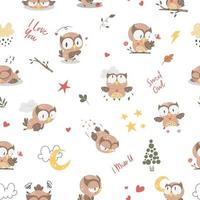 Cute Owl Nursery seamless pattern vector