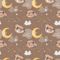 Cute Owl Nursery seamless pattern vector