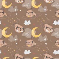 Cute Owl Nursery seamless pattern vector