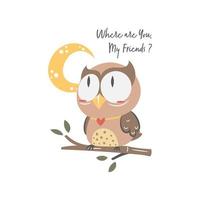 Cute owl illustration clipart in cartoon style vector
