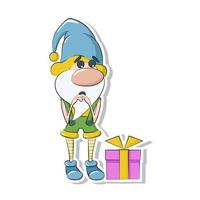 Cute surprised gnome. Sticker. Isolated cartoon illustration. vector