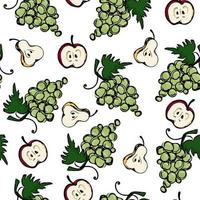 Grape, pear and apple vector seamless pattern on white background