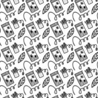 Vector seamless pattern. Outline Illustrations of reusable cups. Coffee and tea mugs for take away drinks. For advertising social media posts printing on paper and fabric.