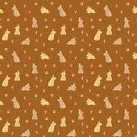 Vector seamless pattern. Cute dogs with crowns and bones. Pets, paws, ears, nose. Funny animals in cartoon style. Cheerful pets for printing in fabric and paper, social media posts and banners.