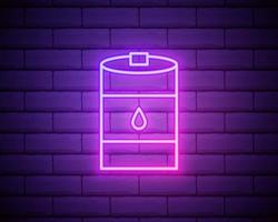 Glowing neon line Barrel oil icon isolated on brick wall background. Vector Illustration.