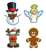 Christmas Cartoon Icon Set - Snowman Angel Red-Nose Reindeer Gingerbread Man vector