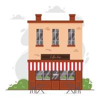 ilustración vectorial de cafetería con terraza. vector