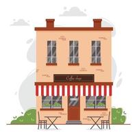 Coffee house facade with terrace. vector