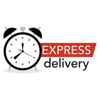 Express delivery logo. Clock icon with express delivery inscription. Fast delivery and urgent shipping services. Vector illustration in flat style.