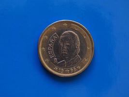 1 euro coin, European Union, Spain over blue photo