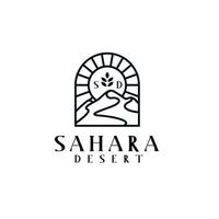 esboza el logo del desierto del sahara con sol y hojas. logotipo bohemio del desierto del sahara vector