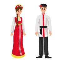 una niña y un hombre con trajes de fiesta nacional folclórica rusa - vector