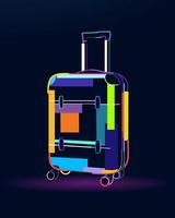 Abstract travel suitcase on wheels from multicolored paints. Colored drawing. Vector illustration of paints