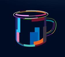 Abstract cup, mug for tea from multicolored paints. Colored drawing. Vector illustration of paints