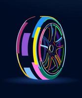 Abstract car wheel, wheel disc and tire, colorful drawing. Vector illustration of paints