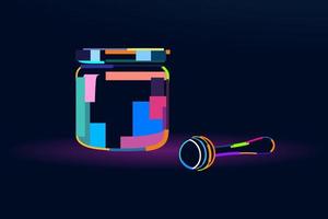 Abstract jar with honey and wooden dipper from multicolored paints. Colored drawing. Vector illustration of paints