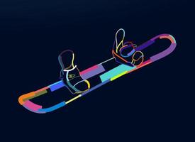 Abstract snowboard with bindings from multicolored paints. Colored drawing. Vector illustration of paints