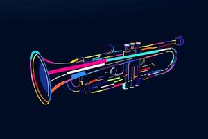 Abstract trumpet wind musical instrument from multicolored paints. Colored drawing. Vector illustration of paints