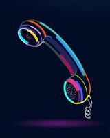 Abstract wired telephone receiver, wired handset from multicolored paints. Colored drawing. Vector illustration of paints