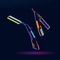 Abstract vintage barber metal razor with sharp blade, straight razor blade from multicolored paints. Colored drawing. Vector illustration of paints