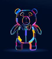 Abstract soft toy teddy bear from multicolored paints. Colored drawing. Vector illustration of paints