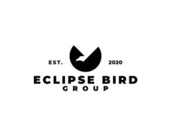Eclipse bird logo. Eclipse moon logo. Flying eagle silhouette logo