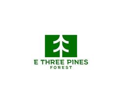 Letter E and number 3 pine tree logo. Negative space pine tree between letter e and number 3 vector