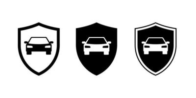 Car guard shield signs set. Vehicle insurance or auto shop store logo templates. Automobile front view black icons. Driver security system badge collection. Vector eps isolated logotypes