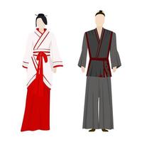 niña y hombre en trajes festivos nacionales folclóricos japoneses - vector