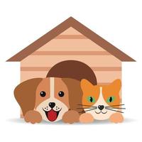 casa para mascotas. perro y gato en una perrera. vector