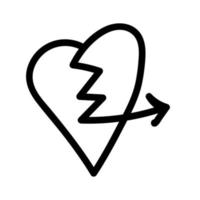 Linear doodle arrow with broken heart. Love pointer, trajectory, like. Vector design element for social media, valentines day and romantic designs