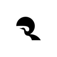 logotipo de la cigüeña voladora de la letra r. logotipo de silueta de cigüeña voladora. logotipo de las iniciales de la letra r vector