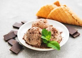 Chocolate ice cream on a stone background photo