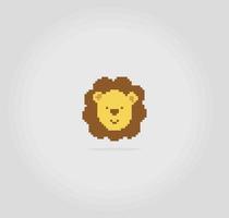 Píxel de cabeza de león de 8 bits. animales en ilustraciones vectoriales